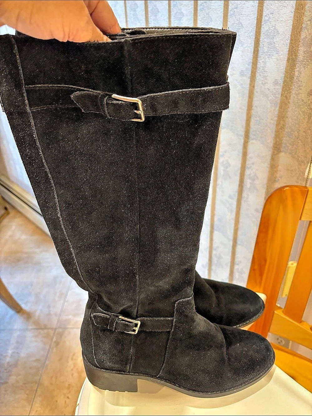 Cole Haan Over the Knee Suede-Look Boots in Black